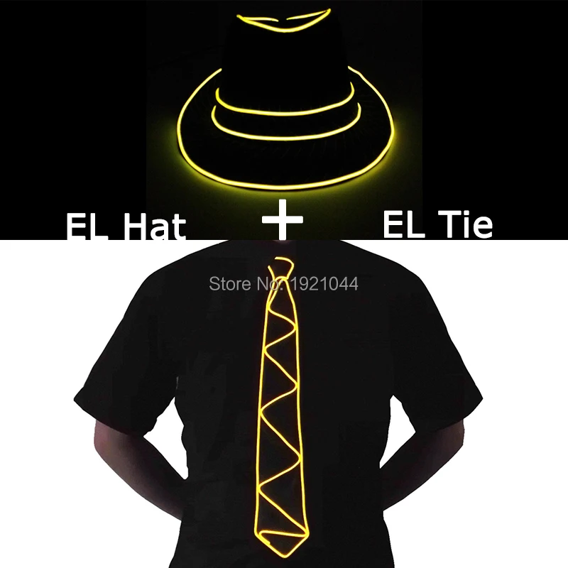 Недорогой светящийся реквизит EL Wire Tie + Hat светильник ная полоса галстук и шляпа
