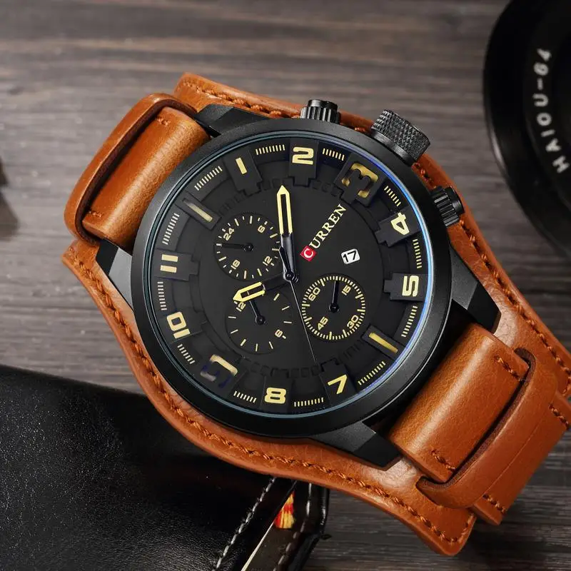 

Curren Men's Casual Sport Quartz Watch Mens Watches Top Brand Luxury Quartz-Watch Leather Strap Military Watch Wrist Male Clock