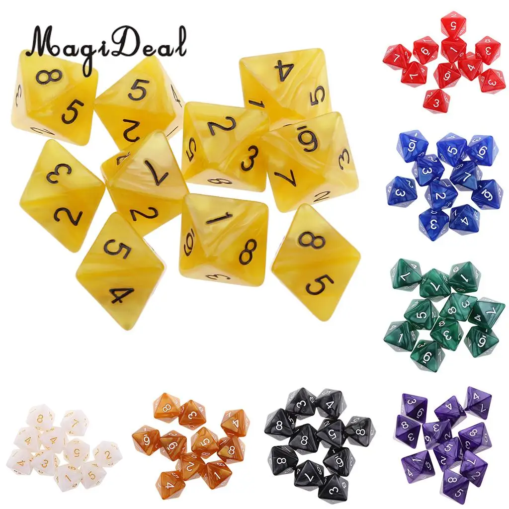 MagiDeal 10 шт./лот 8 односторонние акриловые кости D8 многогранные для вечерние