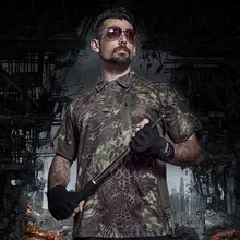 Мужской Быстросохнущий пуловер с коротким рукавом, футболка с отворотом, топы для улицы, тактическая, для кемпинга, альпинизма, дышащая камуфляжная футболка, майка