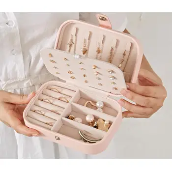 

Korean Style Earrings Plate Jewelry Box Protable Leather Earrings Ring Multi-function Jewelry Storage Box Fresh And Simple Girl