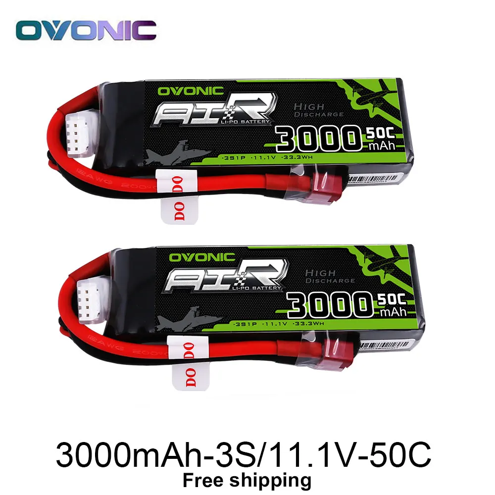 

2 Packs OVONIC 3000mAh Lipo 3S Batteries 11.1V 50C Max 100C Deans Plug for 400mm X-Sled Helicopter Quadapter