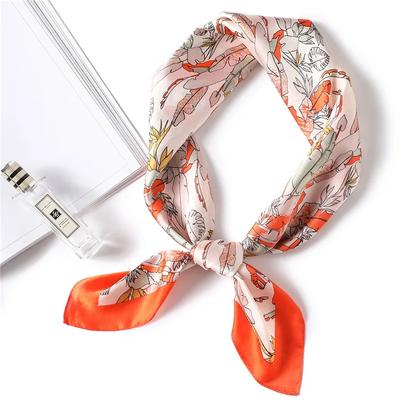 Ruicesstai Silk Satin Women Square Scarf Print Ladies Wrap Bandana Head Hair Scarf Shawls Bag Accessories Handkerchief 70*70CM