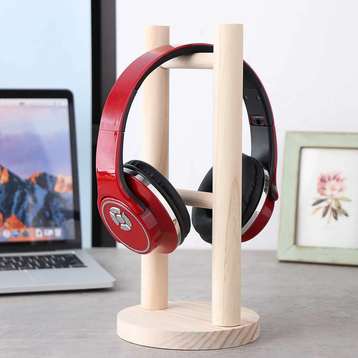 

Solid Wood Headphone Earphone Headset Stand Hanger Display Shelf Rack Round Base Bracket Organizer Portable Earphone Accessories