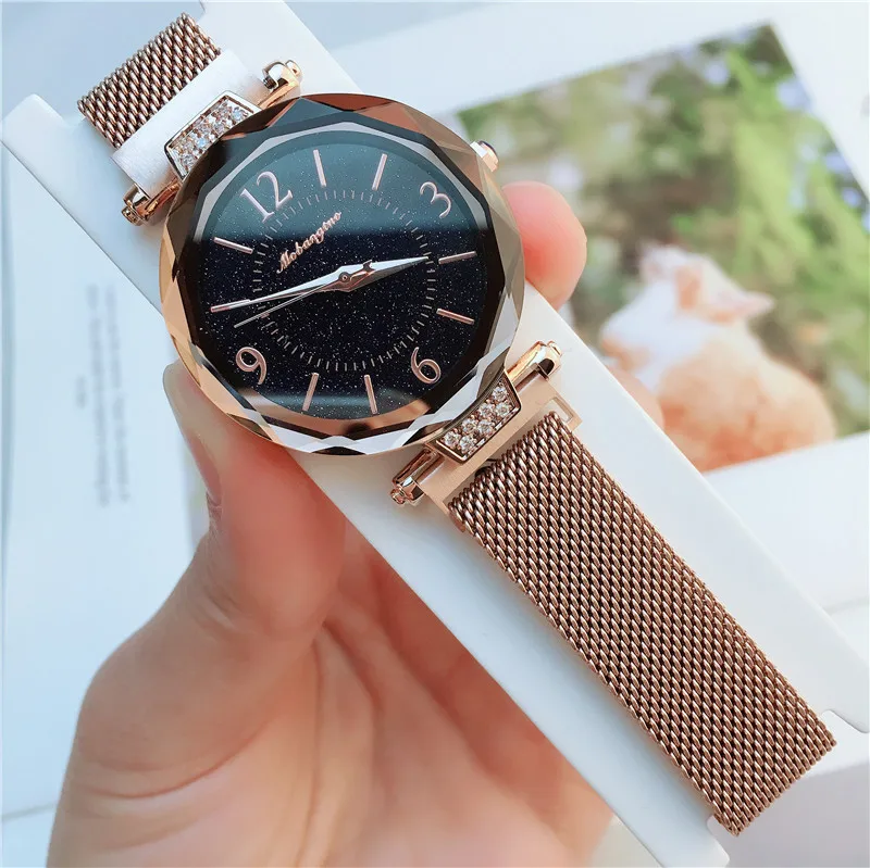 

Drop Shipping Luxury Diamond Quartz Watch Delicate Waterproof Fashion Simple Black Steel Magnet Trap Watch for Student