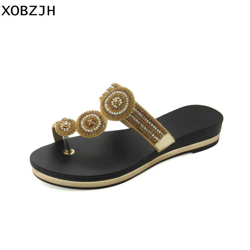 

XOBZJH Women Shoes Summer 2018 Ladies Fashion Luxury Party Rhinestone Platform Sandal Sexy Ladies Slip-On Shoes Plus Size