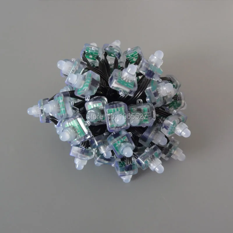 

18AWG wire 100pcs/set square DC12V 12mm WS2811 addressable rgb node smart led pixel module light;all BLACK wire,waterproof IP68