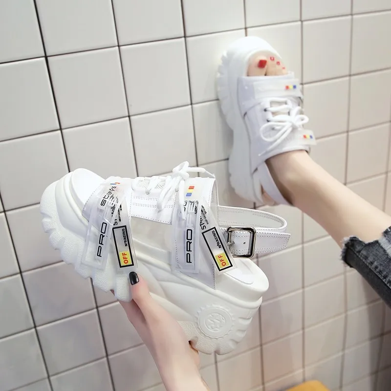 2019 Summer Chunky Sandals Women 8CM Wedge High Heels Shoes Female Buckle Platform Leather Casual Slippers Woman Sneakers Sandal 2019 Summer Chunky Sandals Women 8CM Wedge High Heels Shoes Female Buckle Platform Leather Casual Slippers Woman Sneakers Sandal