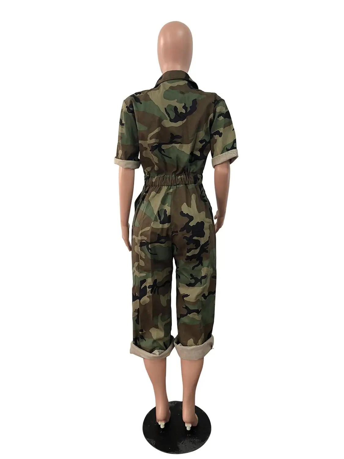 Hot Sale Women 2019 Casual Design Camouflage Women Calf-Length Jumpsuits Short Sleeve Pockets Zipper Cool Thick Romper