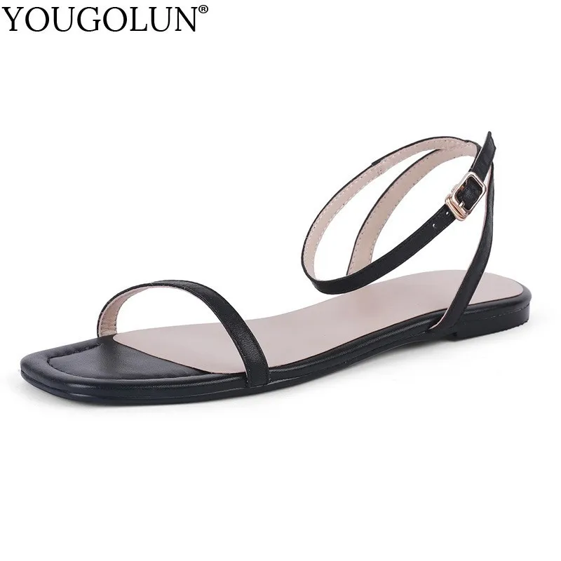 2018 New Summer Shoes Woman Genuine Leather Flat Sandals Female Round Toe Shoes Soft Comfortable Women Shoes,1806 Yellow,9