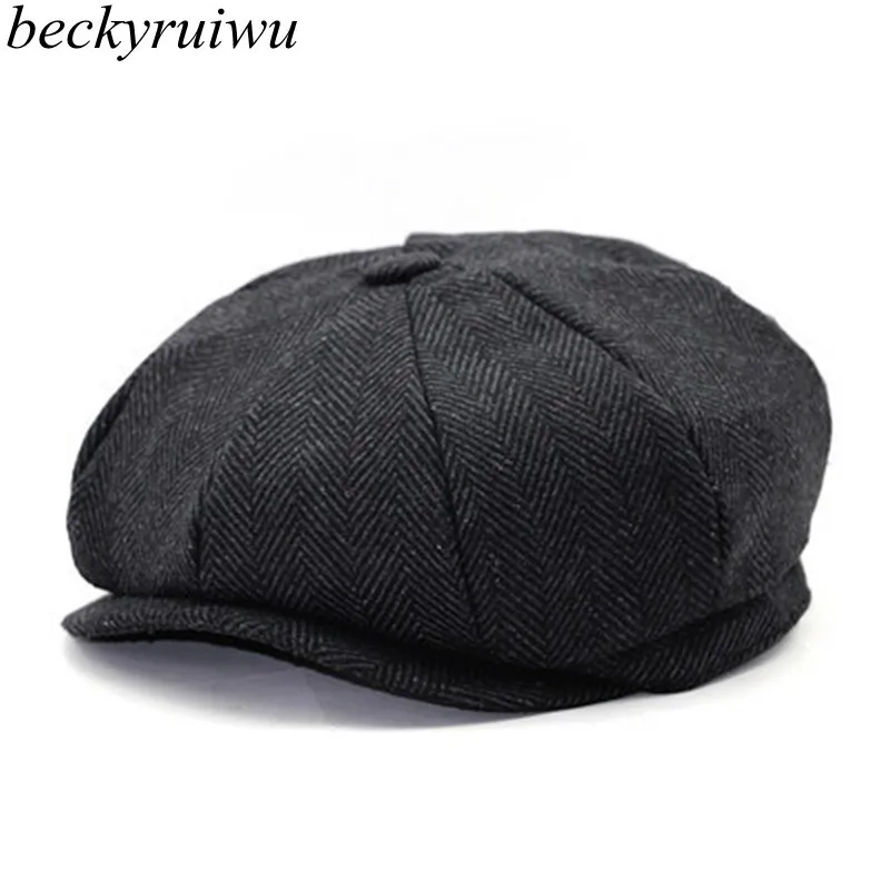 Big Head Man Plus Size Octagonal Hat Wool Felt Beret Casual Painter Cap