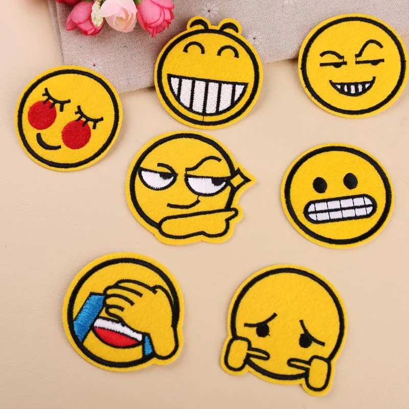 

PGY 1PCS Mixed Emoji Iron on Embroidery Patches For Clothing Jeans Jacket Kids Patches Stripes Stickers For Clothes Decoration