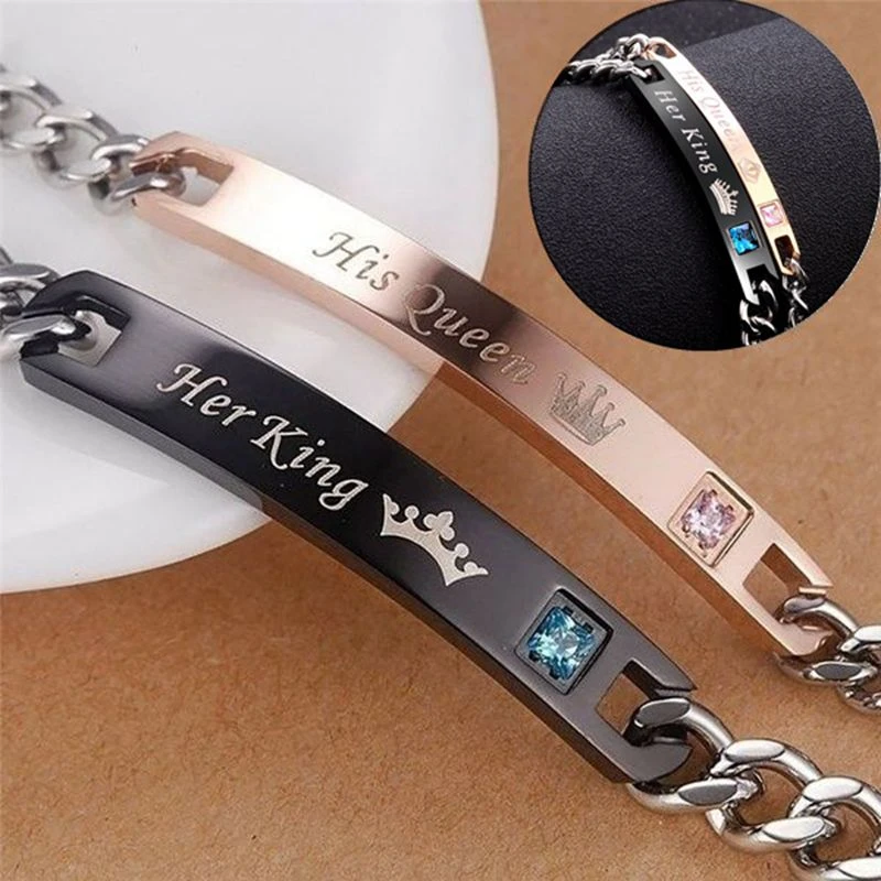 2 Pc Set Romantis Ratu Raja Gelang Couple Stainless Steel Yang Sesuai Dengan Gelang Pecinta Gelang Mahkota Pesona Gelang Strand Gelang Aliexpress