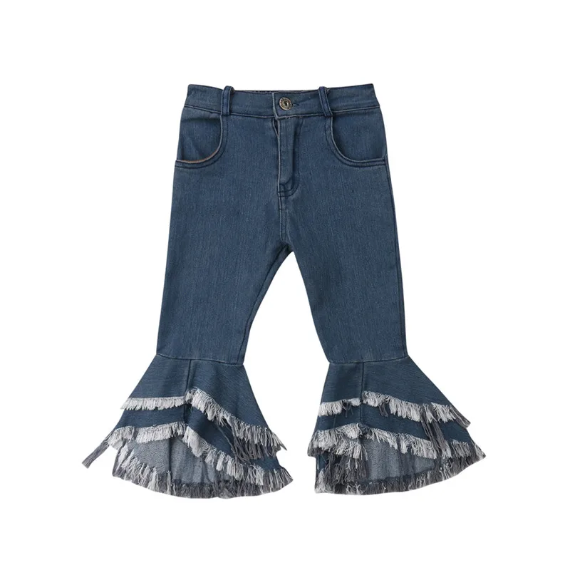 Fashion Baby Girls Jeans High Waist Retro Infant Kids Denim Solid Blue