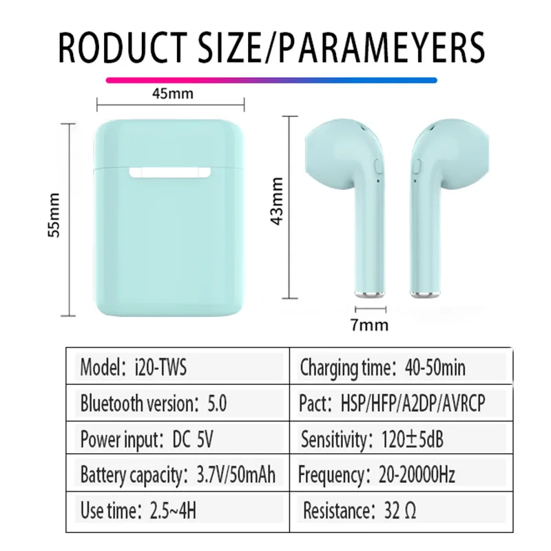 i20 TWS Bluetooth 5 0 Earphones Mini Wireless headsets headphones earbuds PK i10 i12 i18 i14 i60 i80 i30 for iphone X for Huawei