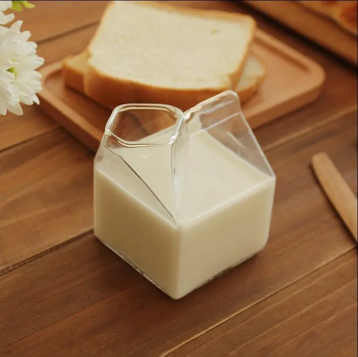 

275ml Glass Cup Milk Box Coffee Cups Creative Juice Bottle Clear Glass Gift