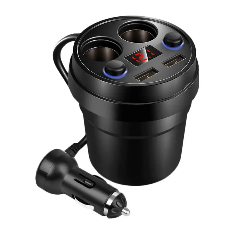 

Car Charger 2 USB Cup Power Socket Adapter With Voltage LED Display Cigarette Lighter Splitter Mobile Phone Chargers Accessories