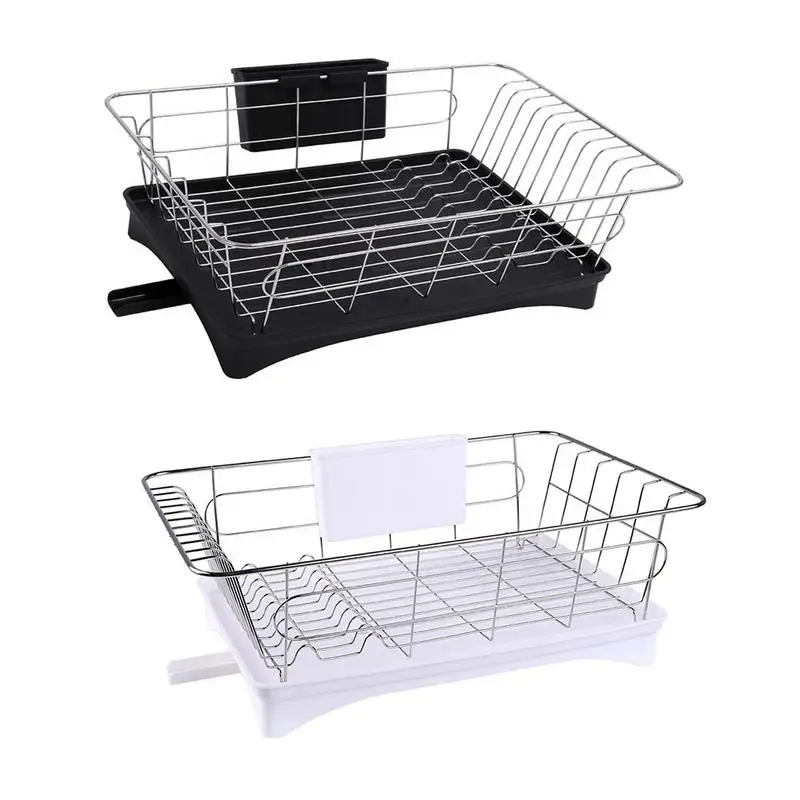 

Stainless Steel Dish Rack Multi-function Drying Utensils With Tray Single Layer Drain Tableware Vegetable Storage Household Item