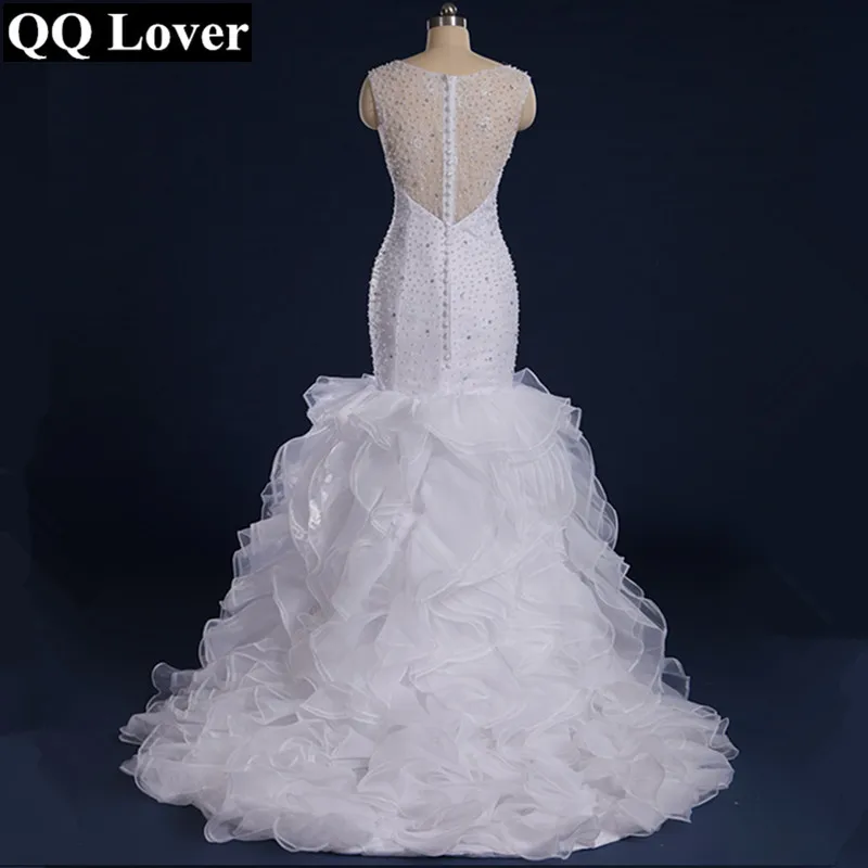 QQ Lover шикарный украшенный бусами Свадебные платья русалки Vestido De Noiva Sereia отвесная спина и шея оборки свадебное платье