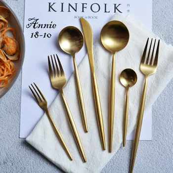 

4/8 Piece Gold Color Dinnerware Western Tableware Dinner Set 304 Stainless Steel Cutlery For Wedding Gift Tableware Dropshipping