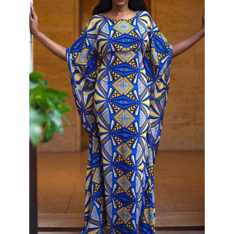 

Fashion Printed Plus Size Party Long Dress Summer Sexy Bodycon Blue Elegant Robe Batwing Sleeve Big Sizes African Dresses Female