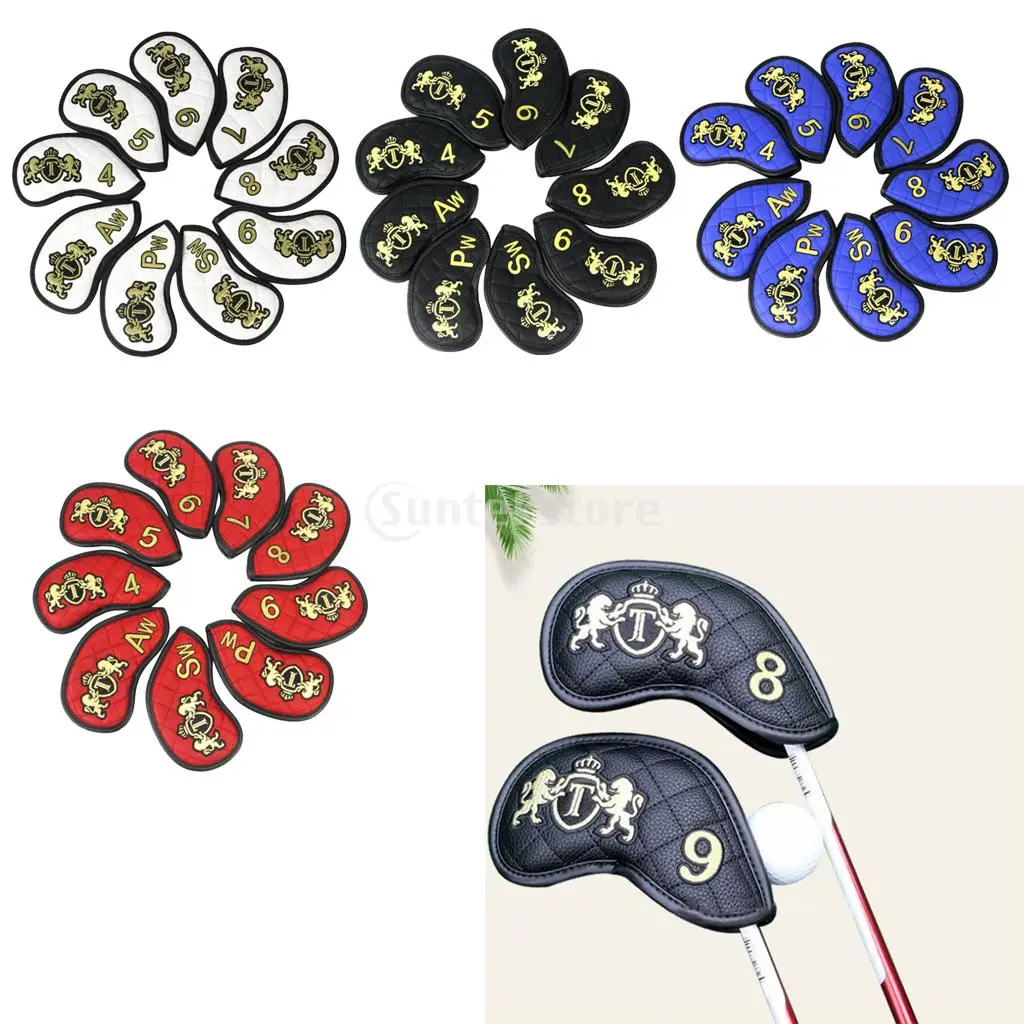 

9Pcs/Set Deluxe Waterproof PU Sports Golf Iron Head Cover Headcover & Number Embroidery