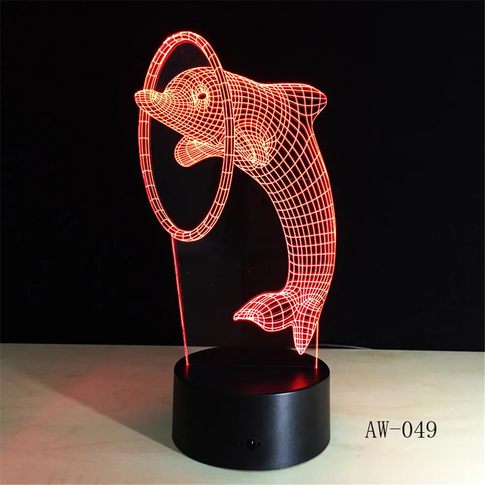 Kawaii Dolphin Play Ball 3D лампа с мультипликационным USB ночным освещением разноцветные