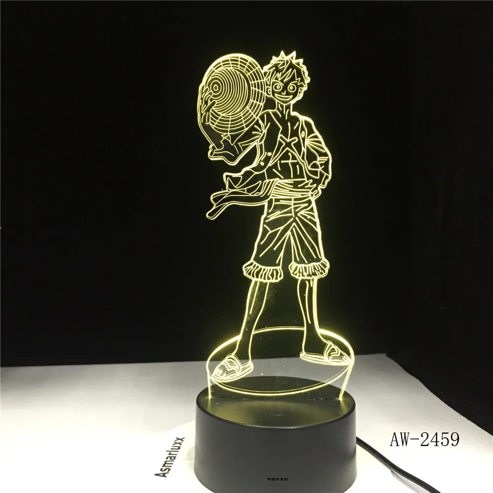 Одна деталь моделирование 3D Led сенсорная кнопка USB детский Настольный лампа, ночник Луффи Аниме светильник в спальню декор для сна подарки AW-2459