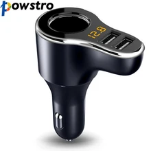 POWSTRO 3.1A Dual USB Автомобильное зарядное устройство Smart Fast Charge 12-В 24 в телефон переходник для зарядного устройства Volmeter дисплей с прикуривателем