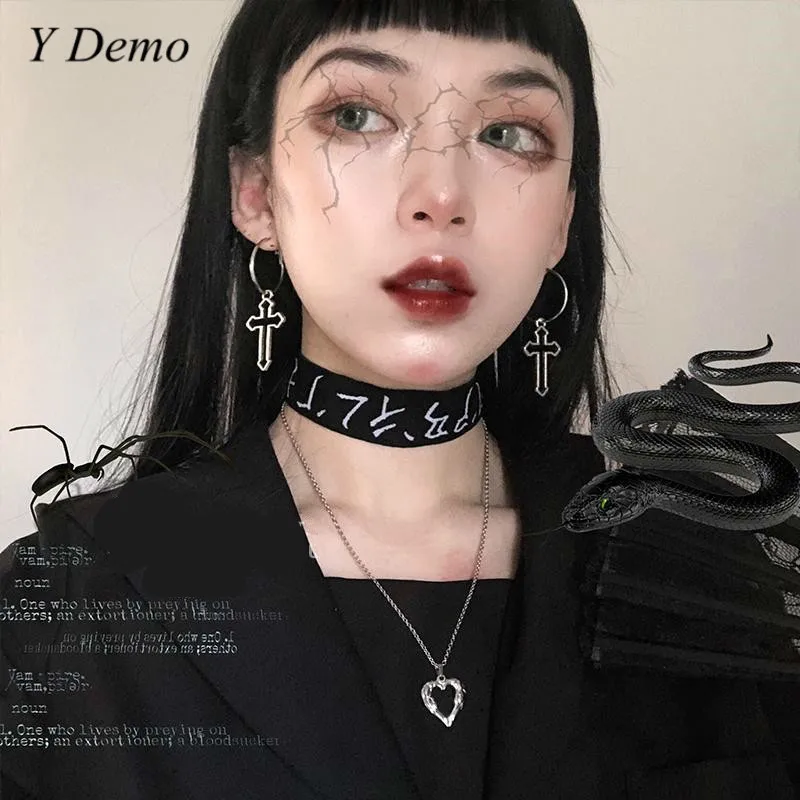 

Harajuku Japanese Cotton Elastic Choker Wide Letters Torques Two Sides Wear