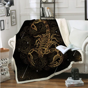 

Golden Scorpion Blanket Boho Meteor Scorpio Bedding Vintage Sofa Velvet Plush Blanket Constellation Double Thick Blanket
