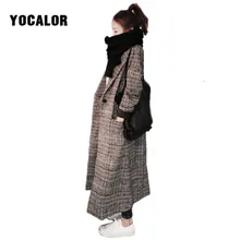 Клетчатый осенний тренч для женщин, длинное пальто с длинным рукавом, шерстяное пальто, свободная верхняя одежда, женская зимняя накидка размера плюс, Uk