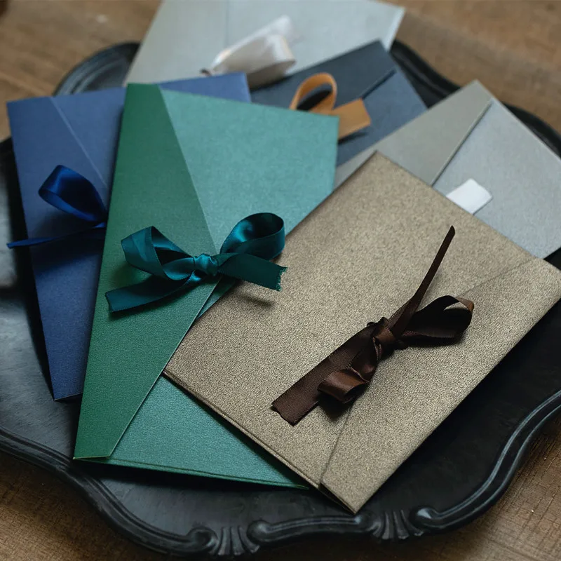 

5pcs Beautiful S/L Ribbon Paper Envelopes Candy Colors Postcard Wedding Gift Paper Envelope
