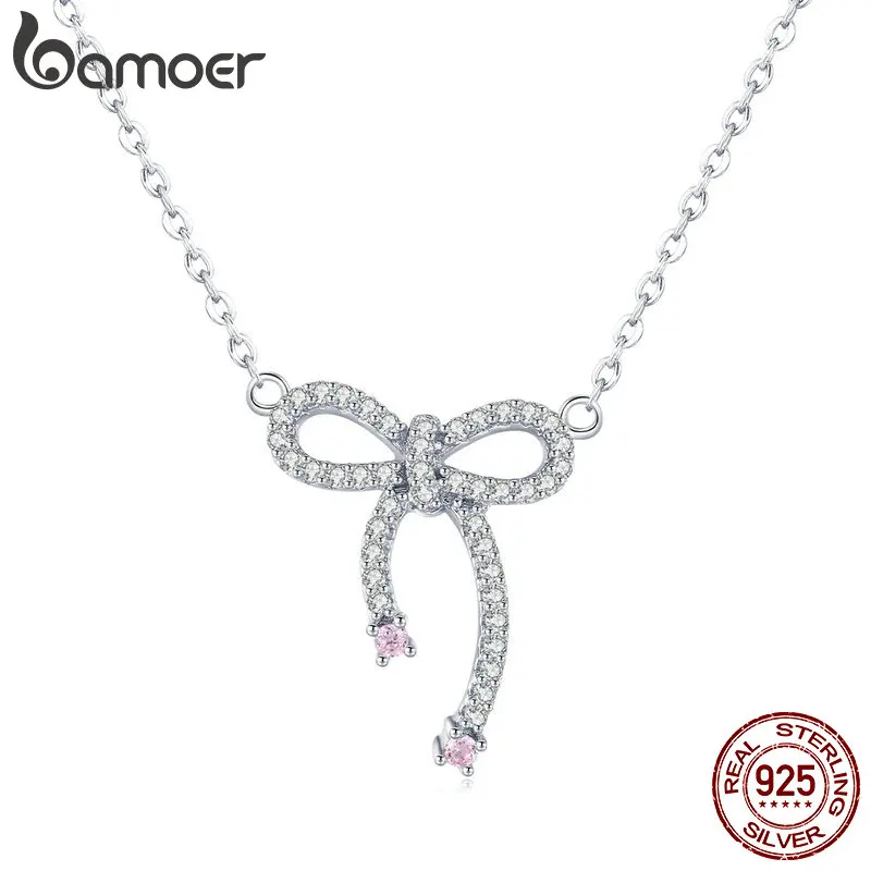 Bamoer Romantic 925 Sterling Silver Luminous Bowknot Shape Clear Cubic Zircon Women Necklaces Female Fashion Jewelry Bsn040 huismerk kopen in de aanbieding Bamoer Romantic 925 Sterling Silver Luminous Bowknot Shape Clear Cubic Zircon Women Necklaces Female Fashion Jewelry Bsn040 huismerk kopen in de aanbieding