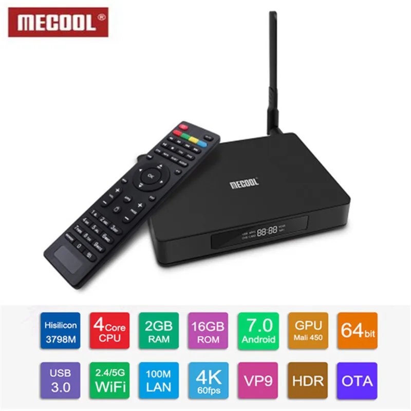 

MECOOL K6 DVB S2-T2-C TV Box Android 7.0 2GB RAM 16GB ROM 2.4G&5G WiFi set top box 100Mbps 4K smart box VP9 BT4.1 smart media