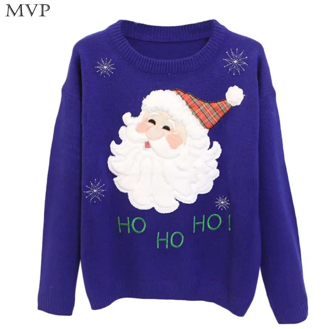 Top Christmas Long Winter Sleeve Pattern Jacquard and Woman Sweater Pullover Women Fall Casual Santa Sweatershirt Claus | Женская одежда