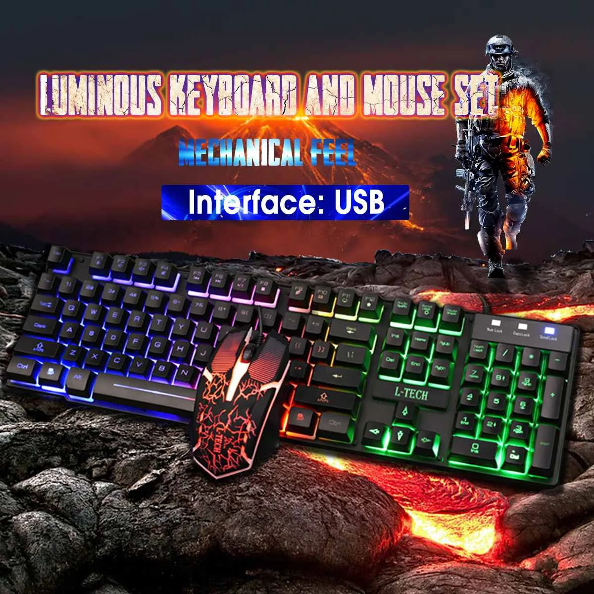 

Keyboard Mouse Set Mechanical Feel Game Notebook Desktop Computer Wired Luminous Character Luminous Keyboard