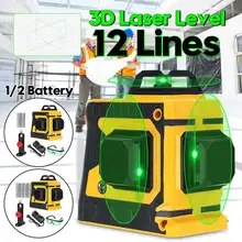 12 линий зеленый перекрестный лазерный уровень с 1/2 батареей 532nm 3D вращение на 360 градусов автоматическое выравнивание Горизонтальный Вертикальный лазерный луч