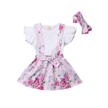 

Cute Toddler Kid Baby Girls Outfit Flower Tops T-shirt Strap Skirt Suspender Dress Kids Clothes Set 1-4y