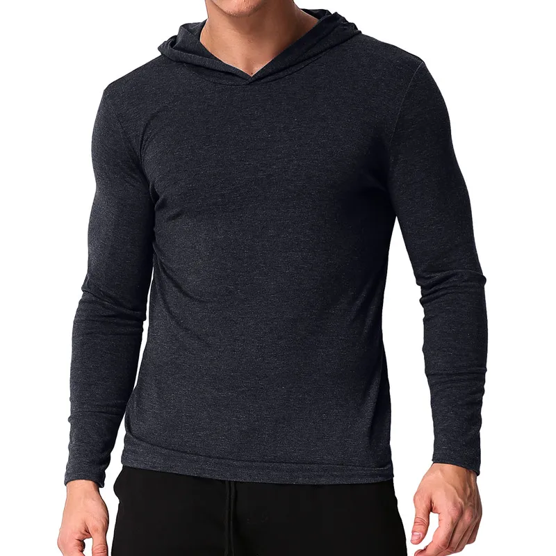 

Men Hooded T Shirt Casual Long Sleeve Muscle Male Tee Tops 2019 Autumn Solid Workout Slim Fit Men T-shirt Camisetas Hombre S-3XL