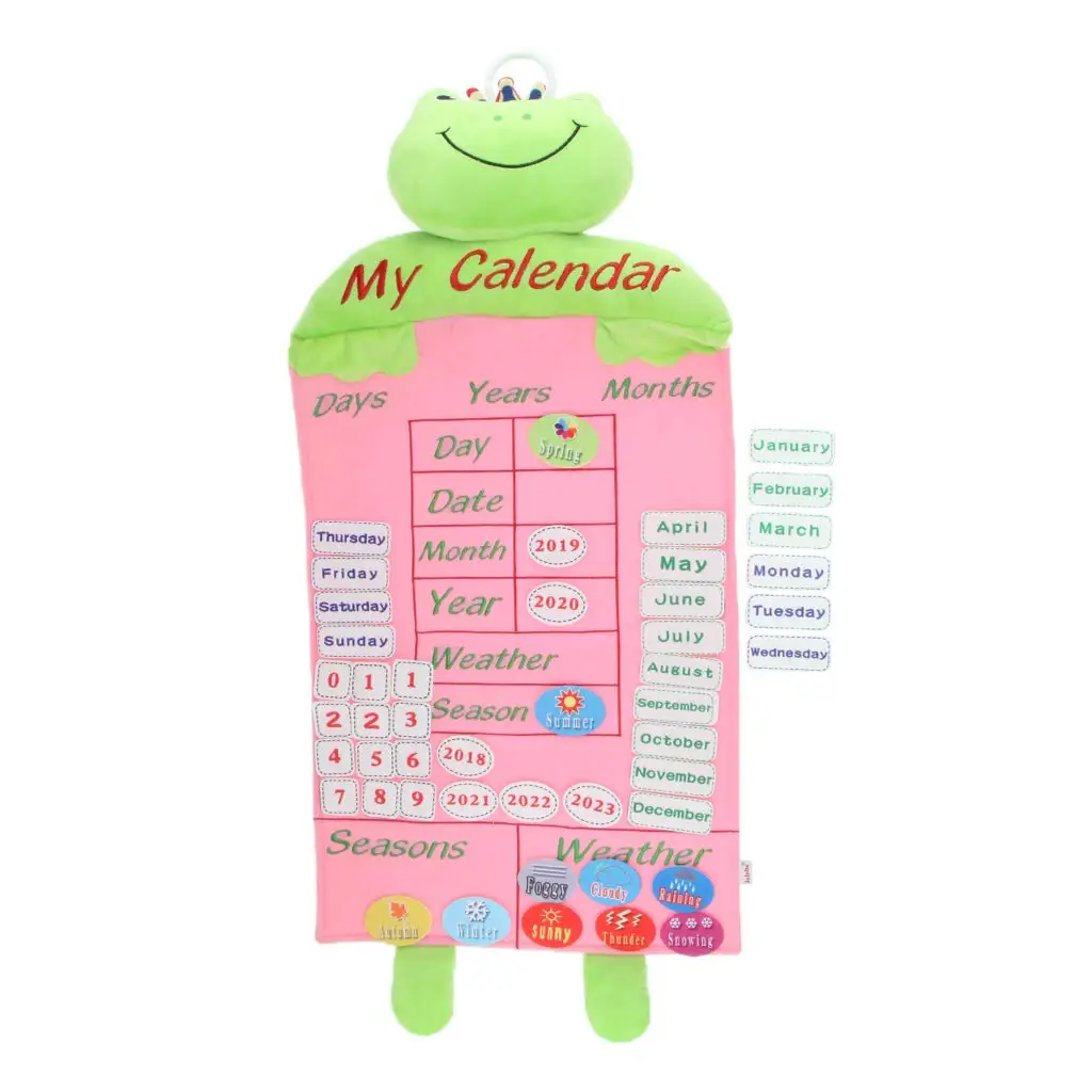 

Plush Animal Cartoon Calendar with Hook Ring Children's Room Decoration Educational Toys Birthday Gift for Children Kids Toddler