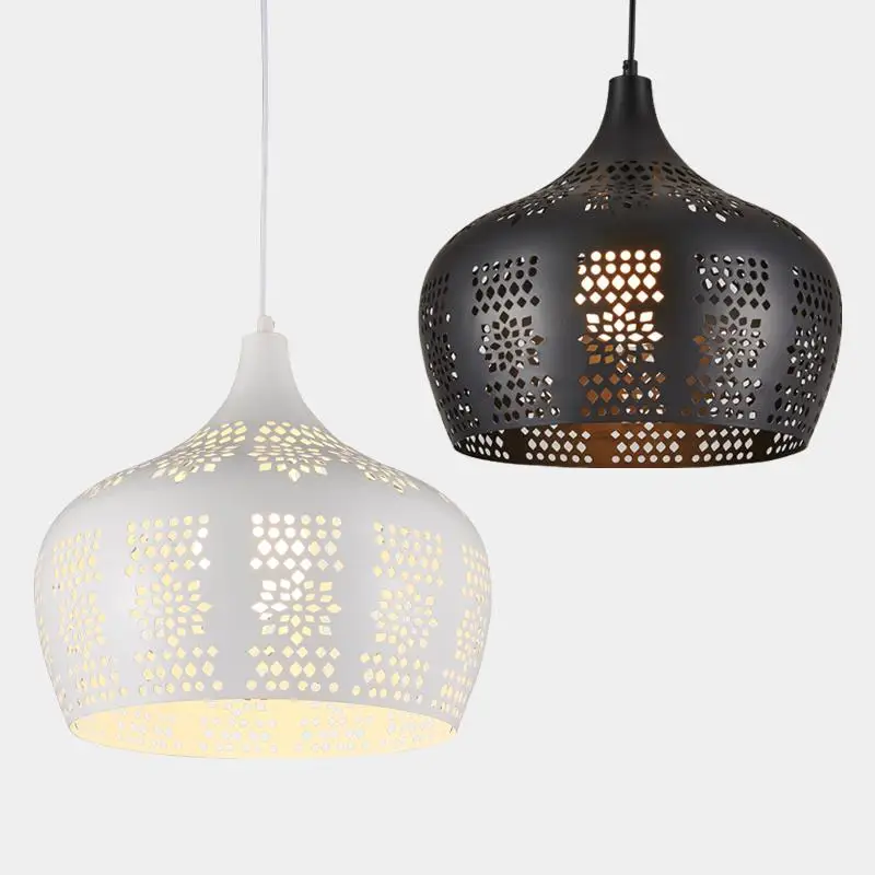 

Antique LED Dining Room Lamps kitchen Lighting Hanging Lamp Iron Pendant Light black White E27 Vintage Lamparas Led Luminaire