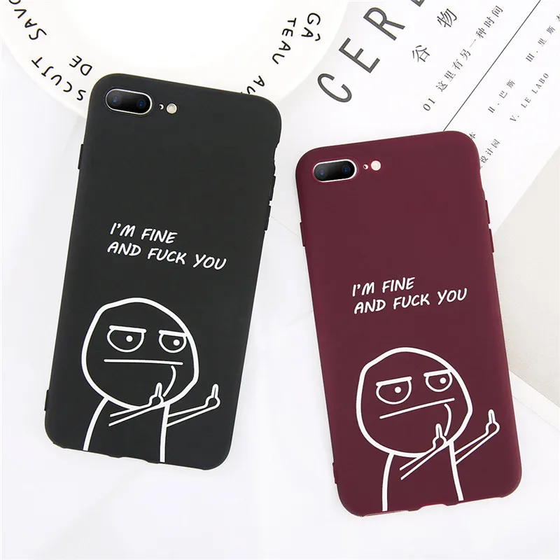 

Humanoid Pattern Letter Cute Cartoon Solid color For iPhone X XS XR MAX 6 6s 7 8 Plus Ultra-thin Heat resistant Shell Back Cover