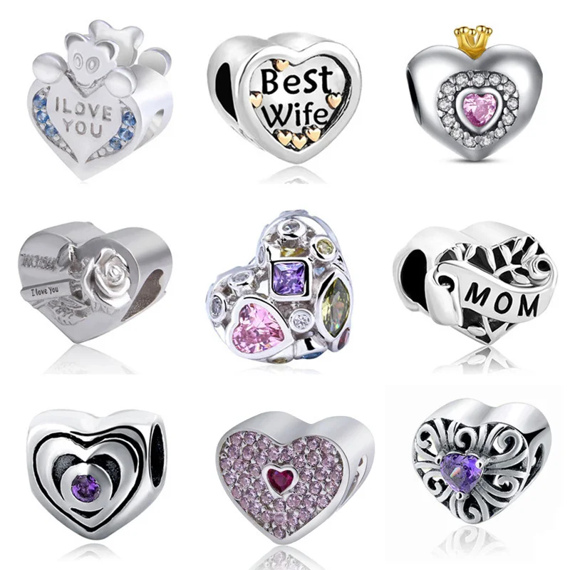 

New Arrival heart-shaped Charms Fits Original Pandora Bracelets 925 Sterling Silver Charm beads for jewelry making women gift