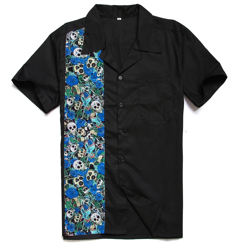 Wholesale Summer Men Blue Rose Skull Clothing Short Sleeve Big Size