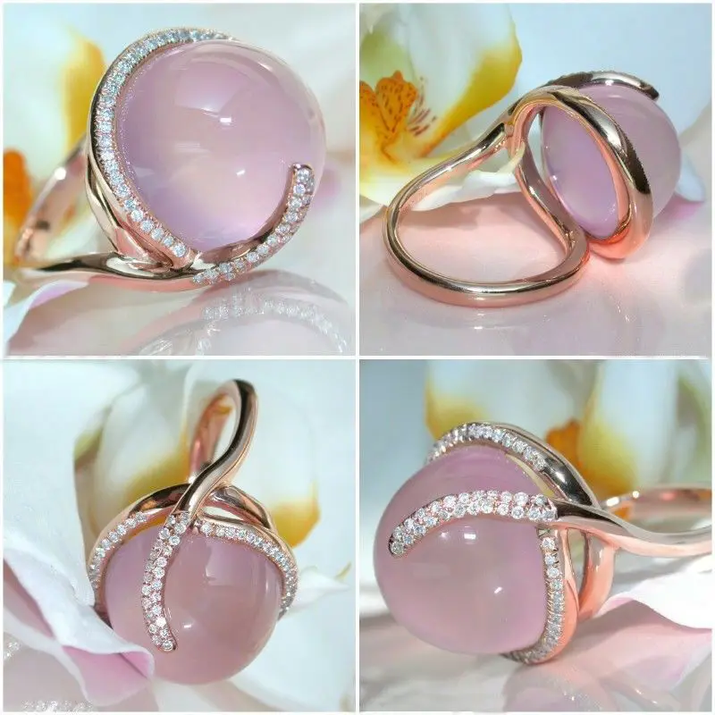 

Gorgeous Pink Moonstone Ring for Women Luxury Promise Engagement Ring Bridal Wedding Rings Size 6-10