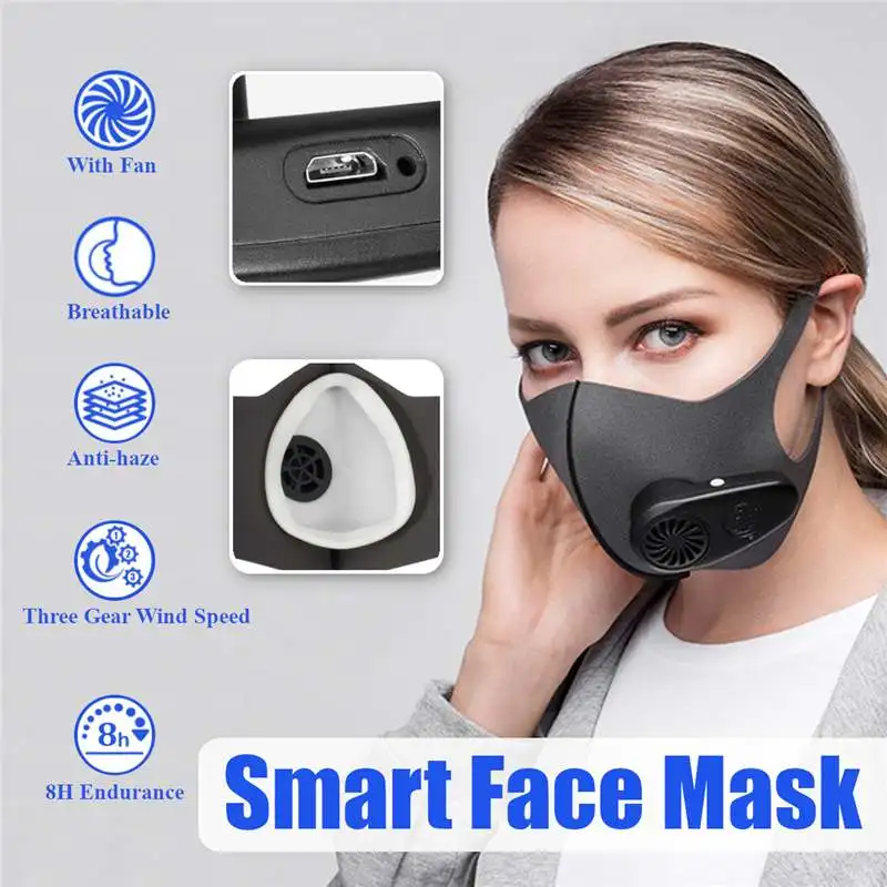 

Hot Dust Mask USB Electric Air Purifying Face Masks Anti-fog Haze PM2.5 PM0.3 Pollen Breathable Valve Mask Anti Dust Pollution