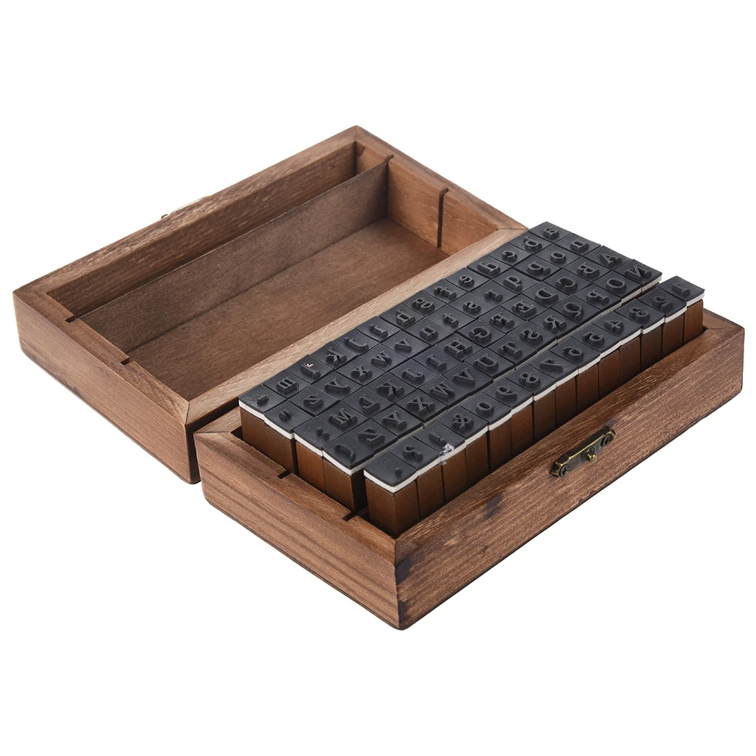Pack of 70pcs Rubber Stamps Set Vintage Wooden Box Case Alphabet