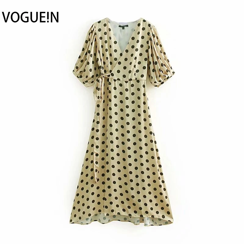 Женское платье миди VOGUEIN сексуальное в горошек с v-образным вырезом и коротким