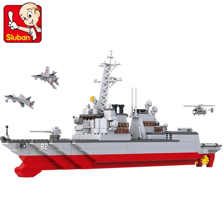 

Plastic Building Block 0390 Aircraft Carrier Battle Group Destroyer Children Alpinia Oxyphylla Assembling Toys Ship 615pcs